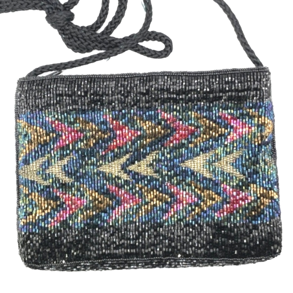 Vanessa Vintage Black Glass Beaded Evening Purse Handbag